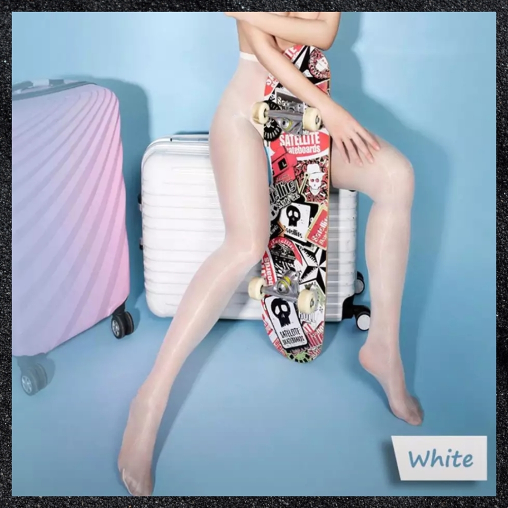 White Shiny Crotchless High Waisted Pantyhose
